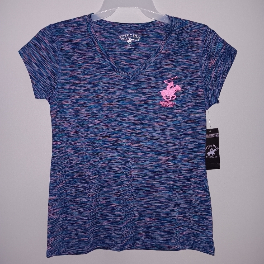 Beverly hills women's athletic top size M short sleeve multi-color pink and blue